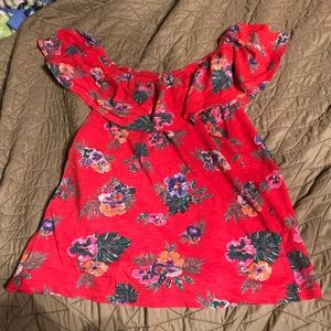 Old Navy Off the shoulder ruffle tropical blouse